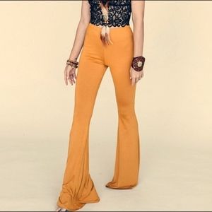 Long Soft Stretch Flare Pants Mustard Gold L New